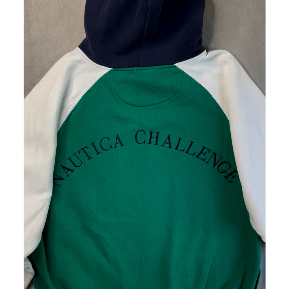 Vintage Nautica Challenge J-Class Hoodie | Sz XL | Green White Navy